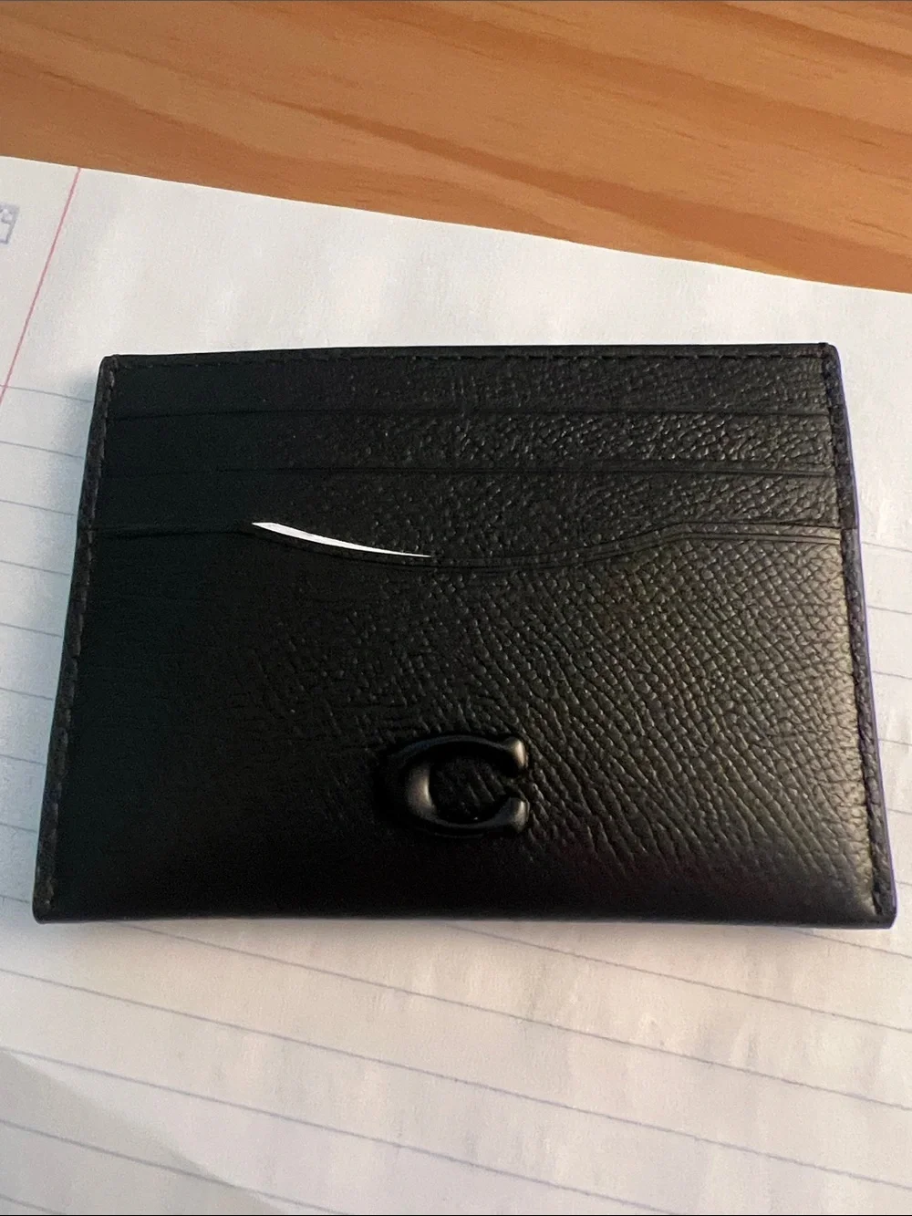 NWT Black Leather Card Case with Embossed Coach Logo